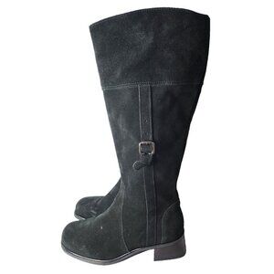 La Canadienne Womens Tall Boots Sz 7M Black Suede Leather Block Heel Round Toe